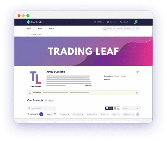 Leaf Trade a wholesale cannabis solution scrolling dashboard