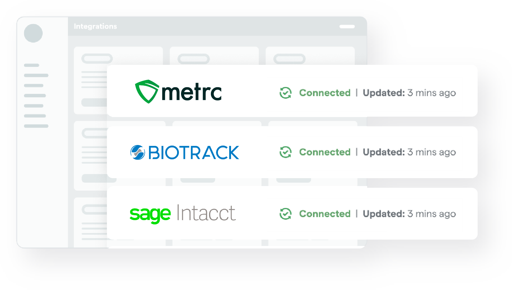 Metrc, BioTrack, and Sage Intacct logos